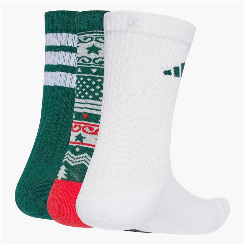 adidas Mens Christmas Graphic Three Pack Crew Socks Collegiate Green/White/Pure Ruby