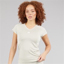 adidas Womens Aeroready Workout Essentials V Neck T-Shirt Beige/White