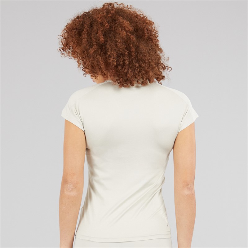 adidas Womens Aeroready Workout Essentials V Neck T-Shirt Beige/White