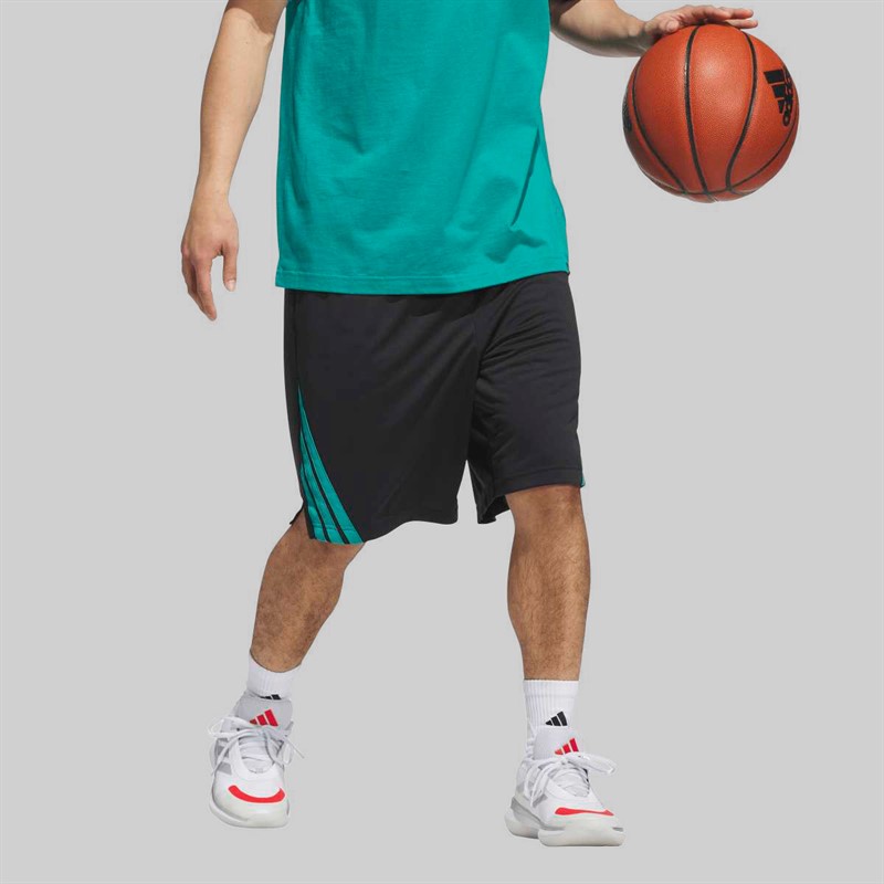 adidas Mens Legends 3-Stripes Basketball Shorts Black/Pure Teal