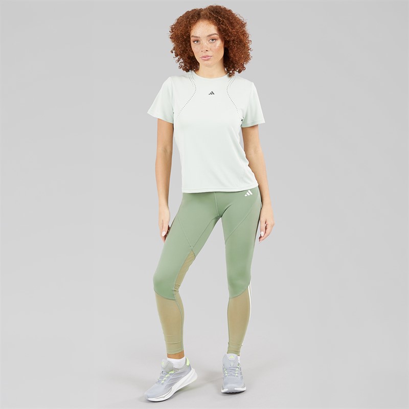 adidas Womens Hyperglam Full Length Leggings Silver Green/White