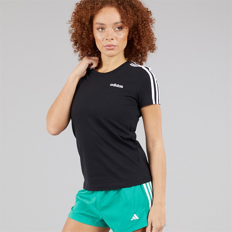 adidas Womens Essentials 3-Stripes Slim T-Shirt Black/White