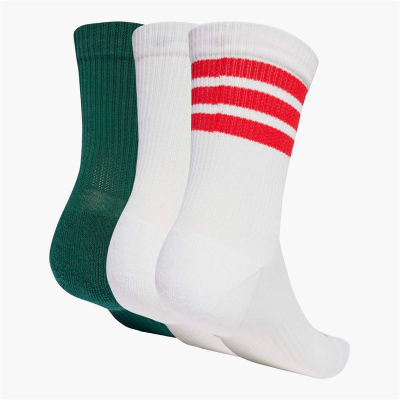 adidas Mens Logo Striped Three Pack Crew Socks White/White/Powder Plum