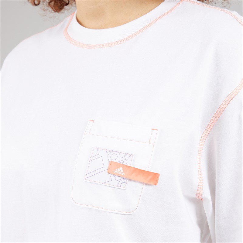 adidas Womens Sport Statement Boyfriend Fit Pocket T-Shirt White