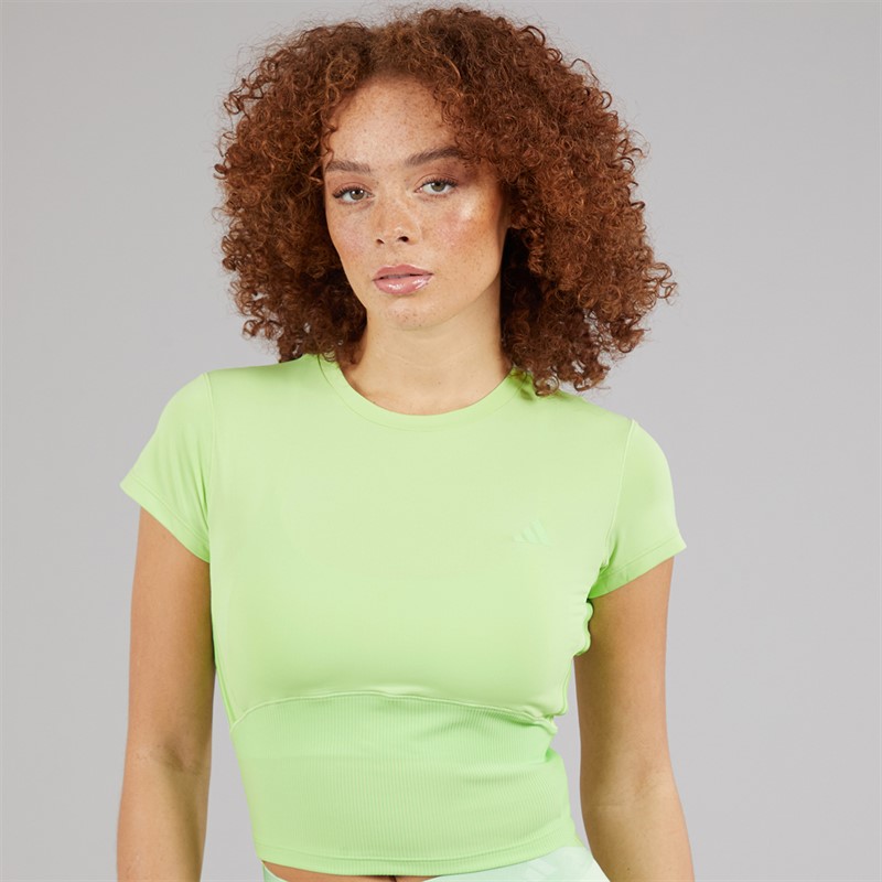 adidas Womens Hyperglam Rib Baby T-Shirt Semi Green Spark/Lime Burst
