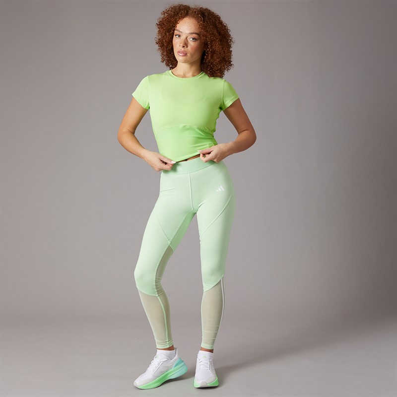 adidas Womens Hyperglam Rib Baby T-Shirt Semi Green Spark/Lime Burst