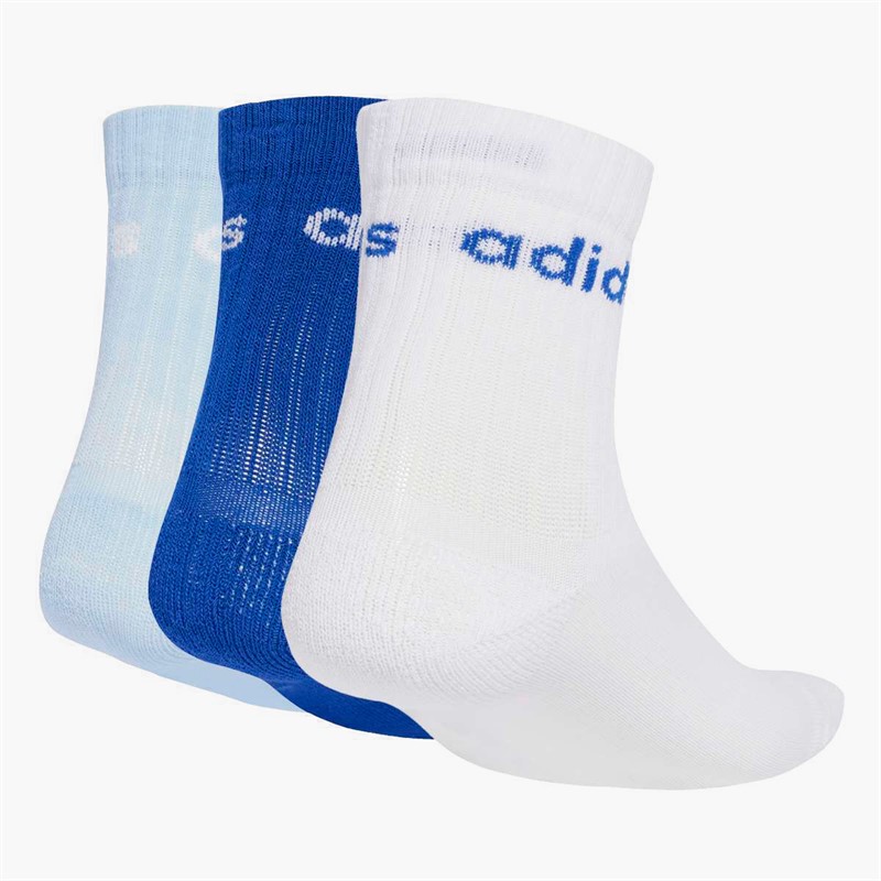 adidas Kids Linear Logo Three Pack Crew Socks White/Globe Blue/Royal Blue