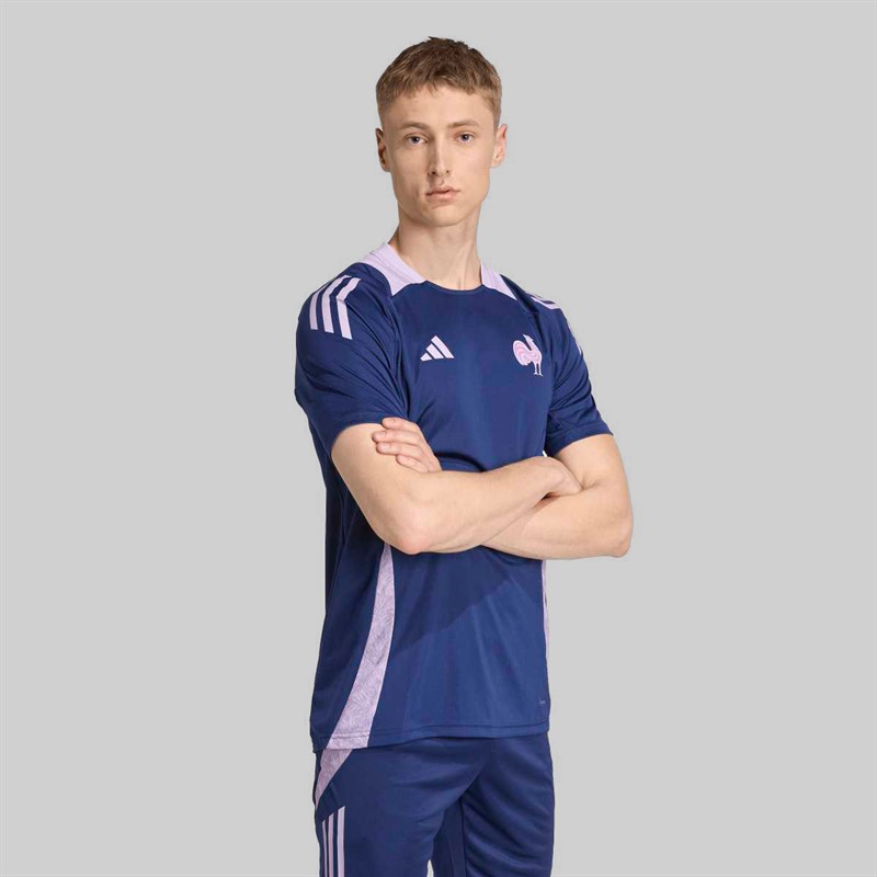 adidas Mens FFR France Rugby Performance T-Shirt Dark Blue