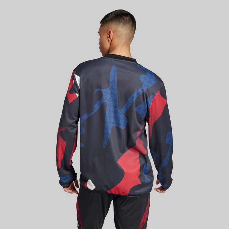 adidas Mens MUFC Manchester United 24/25 Pre Match Warm Up Long Sleeve Top Black/Mufc Red/Off White/Team Coll Burgundy