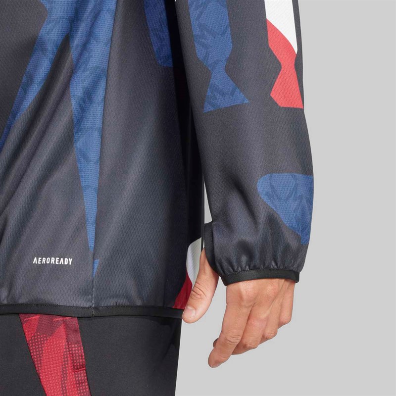 adidas Mens MUFC Manchester United 24/25 Pre Match Warm Up Long Sleeve Top Black/Mufc Red/Off White/Team Coll Burgundy