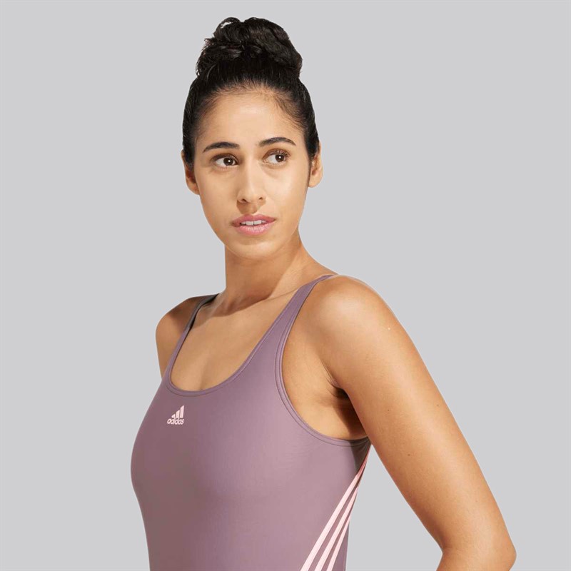 adidas Maillot de bain 3 bandes Femme Shadow Fig/Pink Spark