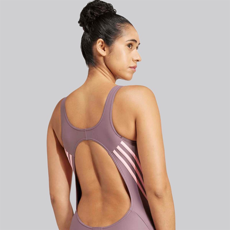 adidas Maillot de bain 3 bandes Femme Shadow Fig/Pink Spark