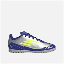 adidas Kinder F50 Messi Club La Vida Rapida Pack TF Kunstrasen Fußballschuhe Silver Metallic/Solar Yellow/Lucid Blue