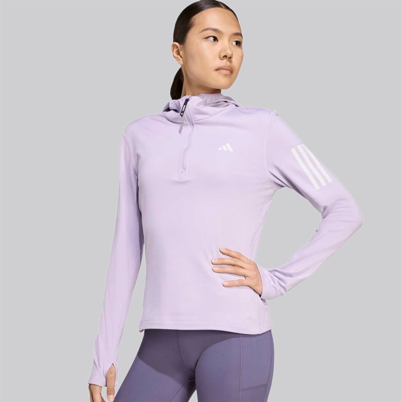 adidas Hooded half-zip Own The Run Winterized dla niej kolor Powder Plum