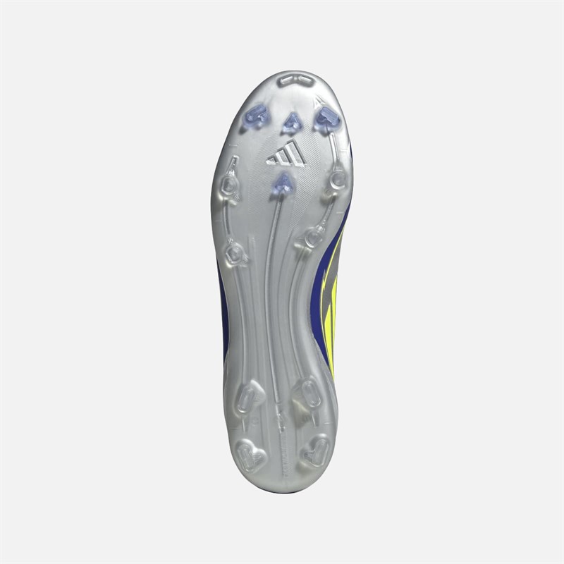 adidas Herre F50 League Messi La Vida Rapida Pakke FG/MG Fast Underlag/Multi Underlag Fodboldstøvler Silver Metallic/Solar Yellow/Lucid Blue