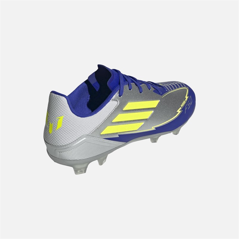 adidas Herre F50 League Messi La Vida Rapida Pakke FG/MG Fast Underlag/Multi Underlag Fodboldstøvler Silver Metallic/Solar Yellow/Lucid Blue