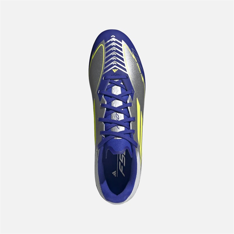 adidas Herre F50 League Messi La Vida Rapida Pakke FG/MG Fast Underlag/Multi Underlag Fodboldstøvler Silver Metallic/Solar Yellow/Lucid Blue