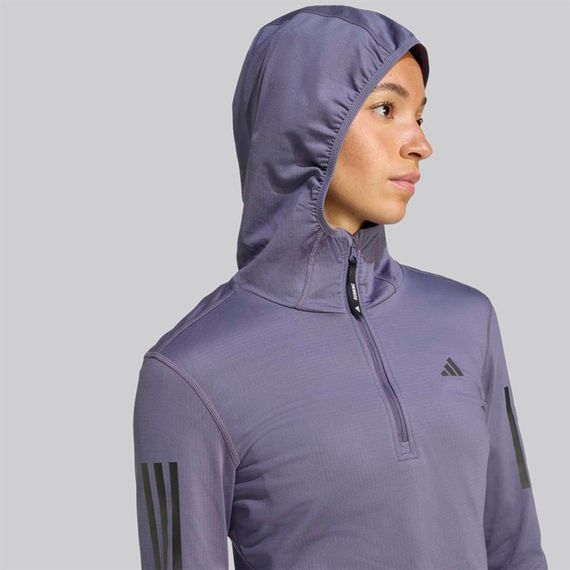 adidas Hooded half-zip Own The Run Winterized dla niej kolor Preloved Violet