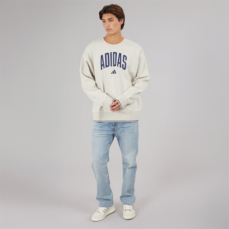 adidas Mens Collegiate Logo Sweatshirt Beige/Dark Blue