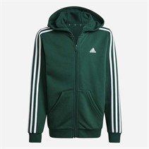 adidas Junior Boys Essentials 3 Stripes Full Zip Hoodie Collegiate Green/White