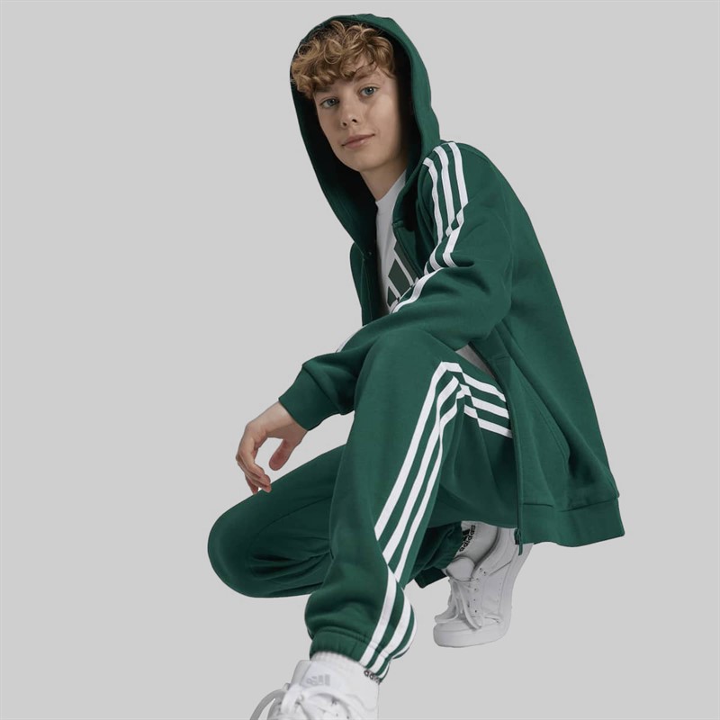 adidas Junior Boys Essentials 3 Stripes Full Zip Hoodie Collegiate Green/White