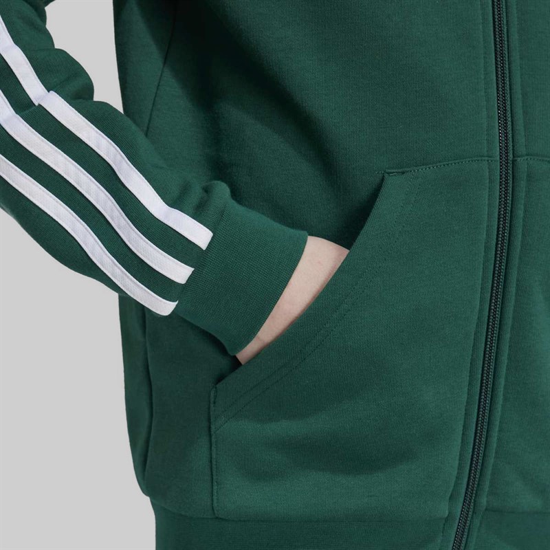 adidas Junior Boys Essentials 3 Stripes Full Zip Hoodie Collegiate Green/White