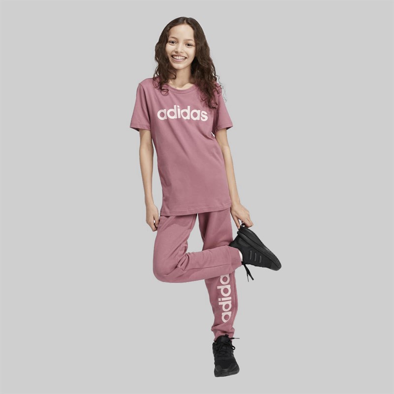 adidas Junior Girls Essentials Linear Logo Joggers Preloved Crimson/Sandy Pink