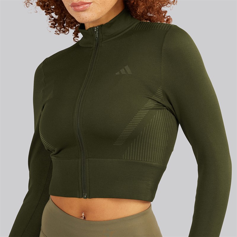 adidas Womens Workout Essentials Knit Full Zip Track Top Night Cargo