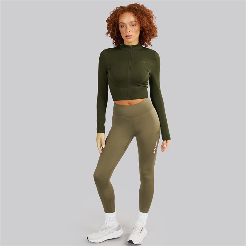 adidas Womens Workout Essentials Knit Full Zip Track Top Night Cargo
