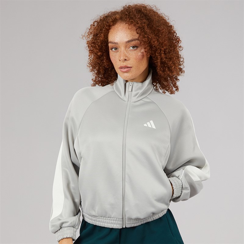 adidas Womens Stadium Full Zip Track Top Metal Grey/Off White