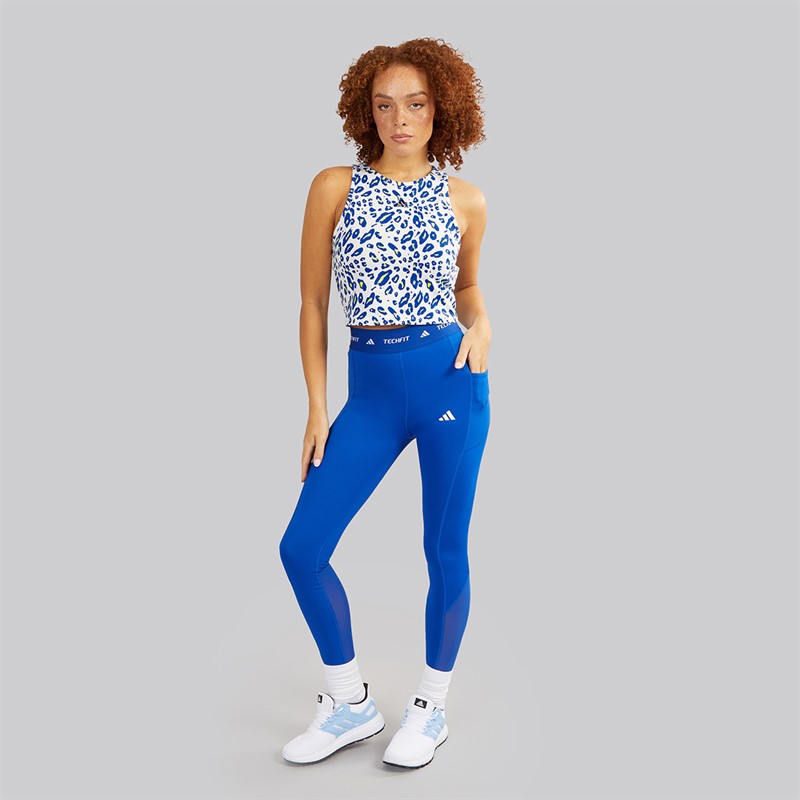 adidas Womens Essentials Animal Print Cropped Tank Top Crystal White/Pulse Lime/Semi Lucid Blue