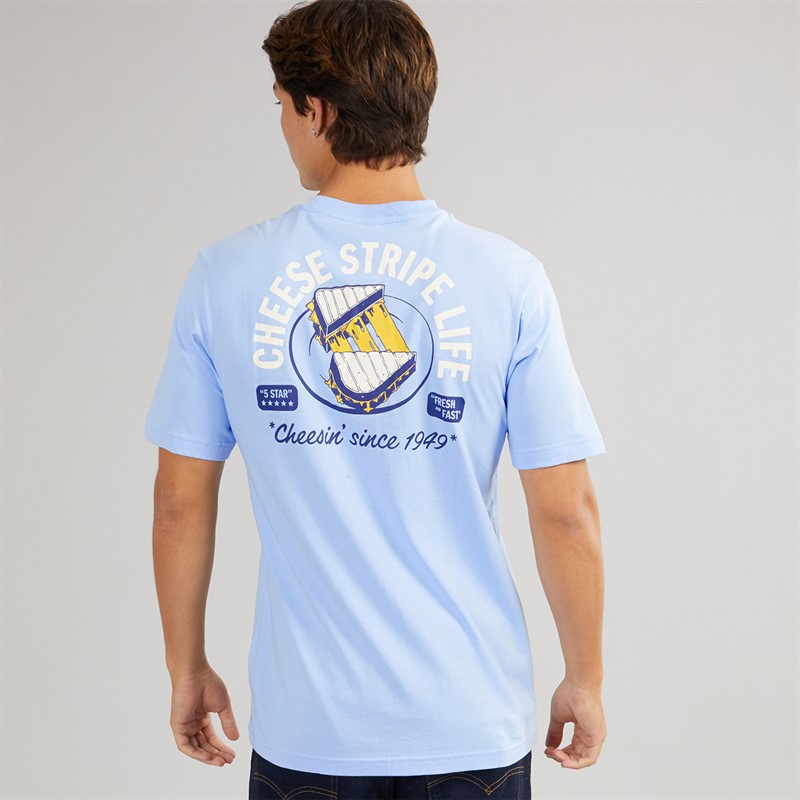 adidas Mens Food Grilled Cheese Back Graphic T-Shirt Glow Blue