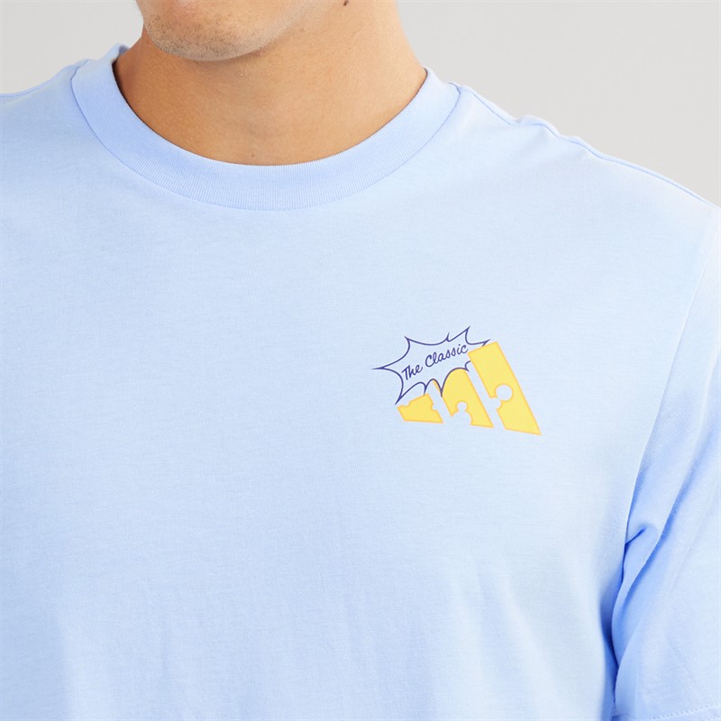 adidas Mens Food Grilled Cheese Back Graphic T-Shirt Glow Blue