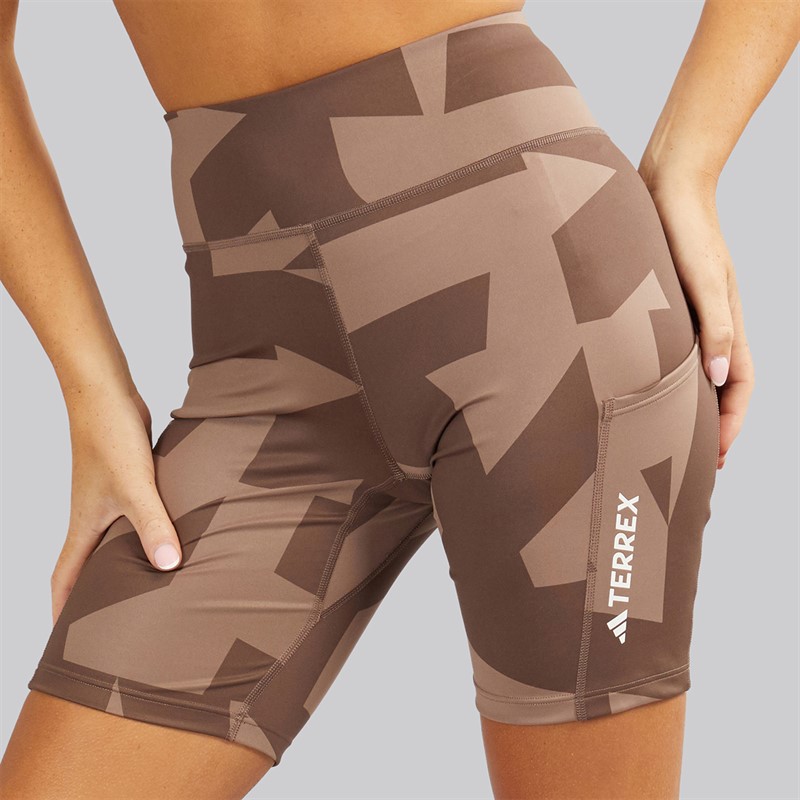 adidas Womens Terrex 8 Inch Printed Tight Shorts Trace Brown/Earth Strata