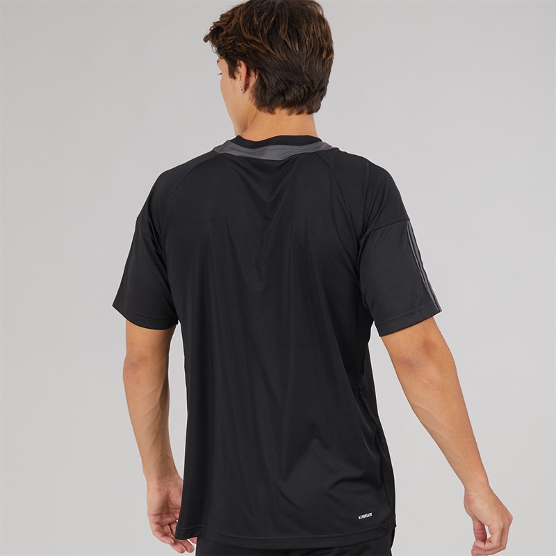 adidas Mens Aeroready Sereno 3-Stripes T-Shirt Black/Grey Six