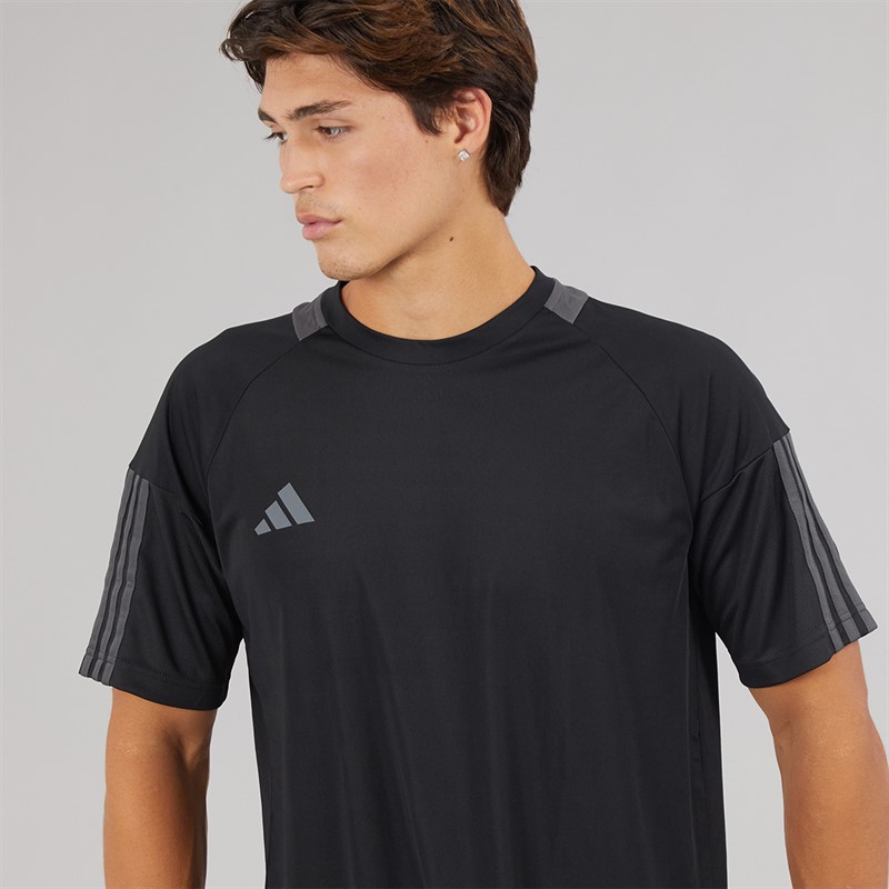 adidas Mens Aeroready Sereno 3-Stripes T-Shirt Black/Grey Six