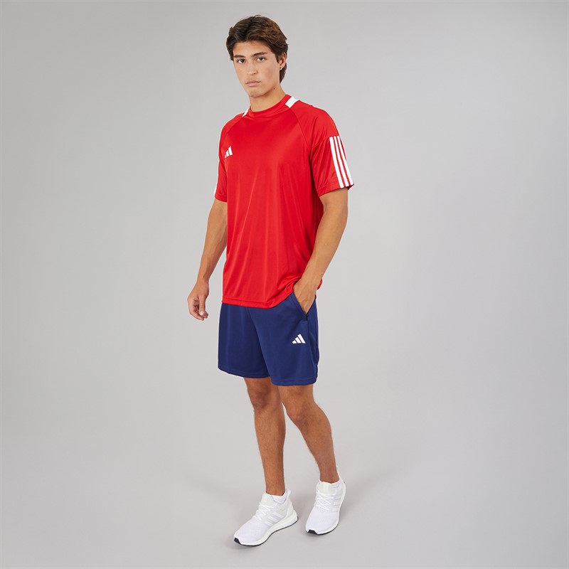 adidas Mens Aeroready Sereno 3-Stripes T-Shirt Better Scarlet/White