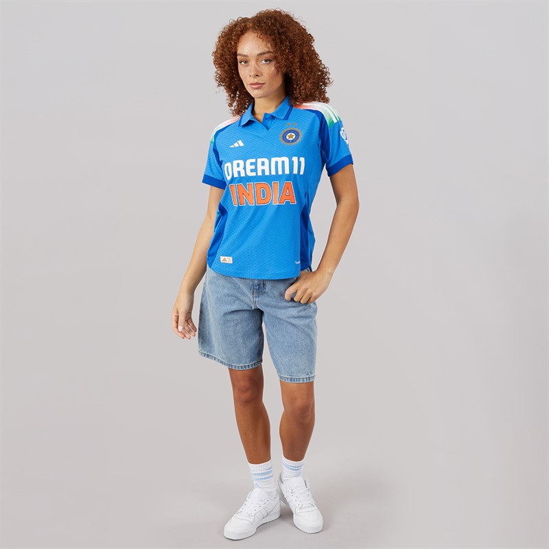 adidas Womens India Cricket Odi One Day International Jersey True Blue