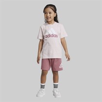adidas Girls Essentials Logo T-Shirt And Shorts Set Sand Pink