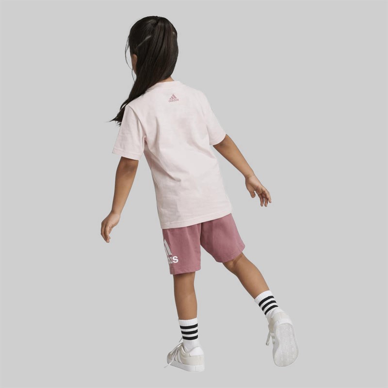 adidas Girls Essentials Logo T-Shirt And Shorts Set Sand Pink