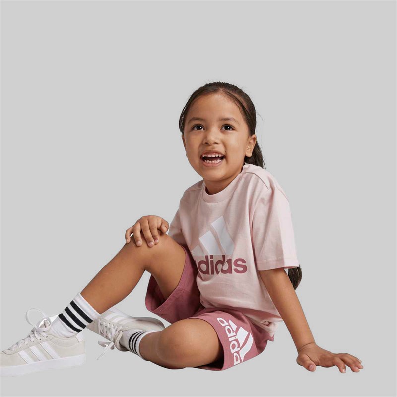 adidas Girls Essentials Logo T-Shirt And Shorts Set Sand Pink