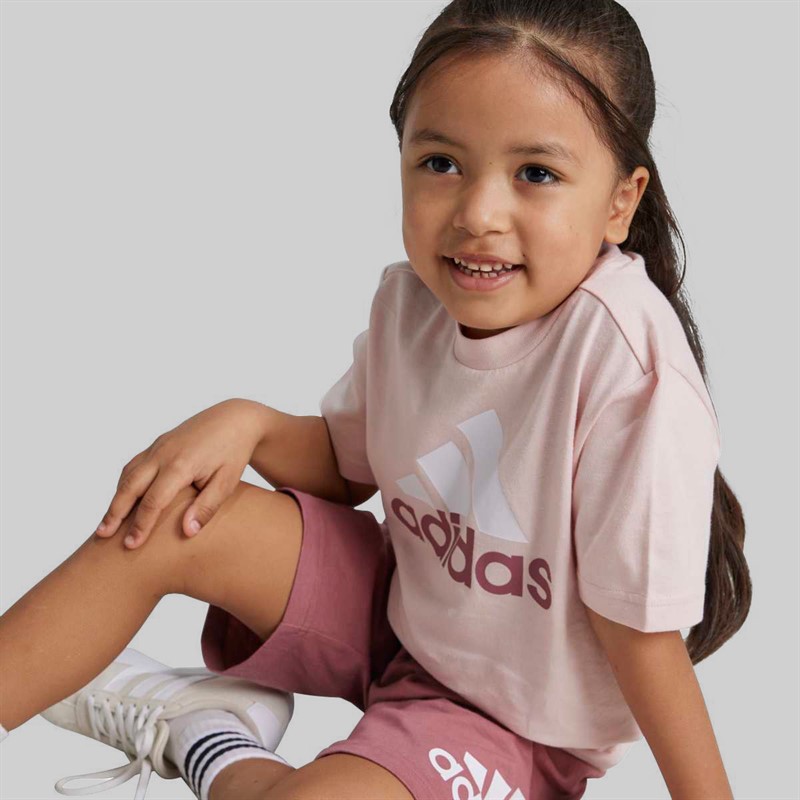 adidas Girls Essentials Logo T-Shirt And Shorts Set Sand Pink