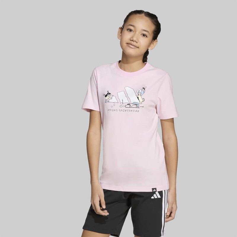 adidas Junior Girls Winter Sports Graphic T-Shirt Clear Pink
