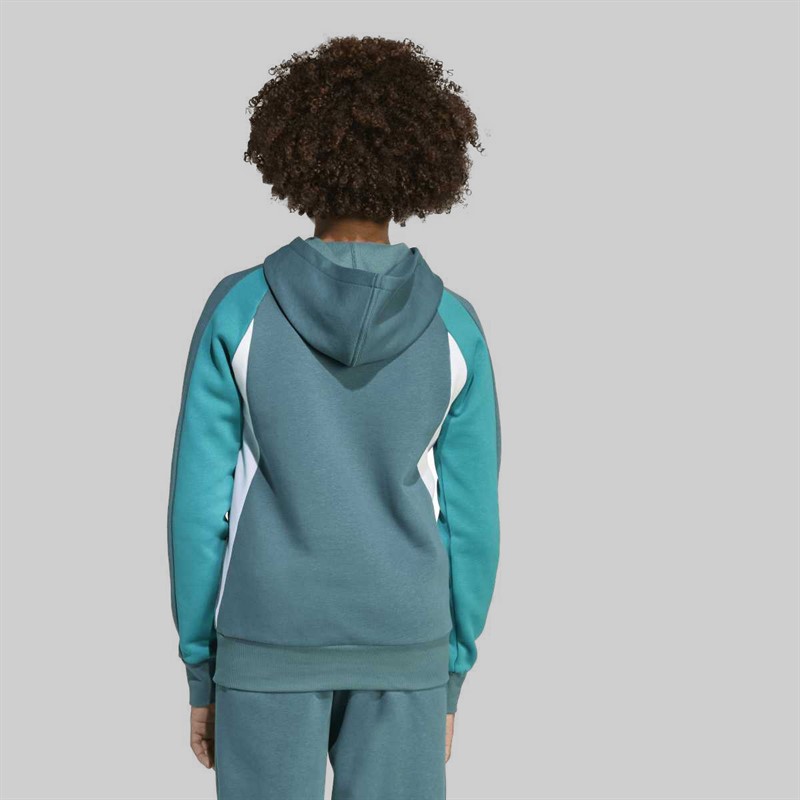 adidas Junior Boys Seasonal Essentials Colourblock Hoodie Preloved Teal/Preloved Teal/White