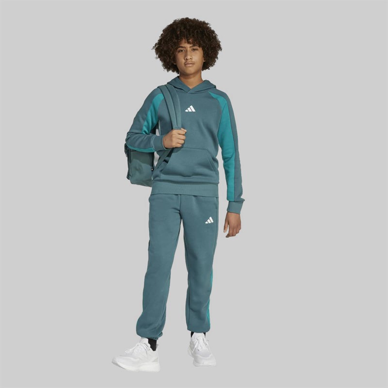 adidas Junior Boys Seasonal Essentials Colourblock Hoodie Preloved Teal/Preloved Teal/White