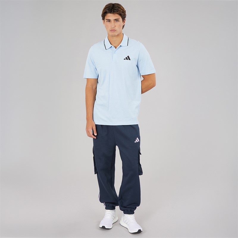 adidas Mens Essentials Small Logo Pique Polo Shirt Glow Blue/Black