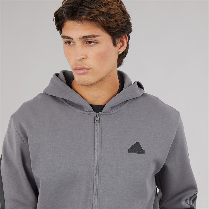 adidas Mens Future Icons 3 Stripes Full Zip Hoodie Grey Four