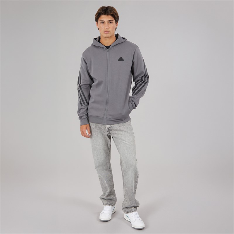 adidas Mens Future Icons 3 Stripes Full Zip Hoodie Grey Four