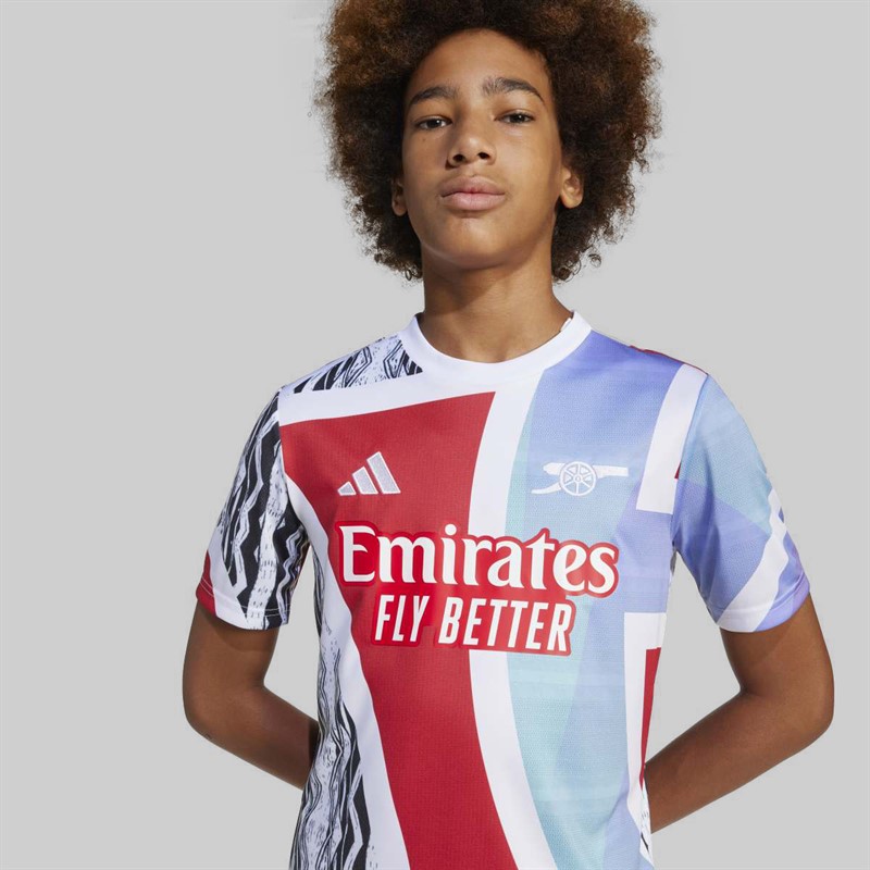 adidas Junior Boys AFC Arsenal FC 24/25 Pre Match Jersey Better Scarlet/White/Black/Clear Aqua