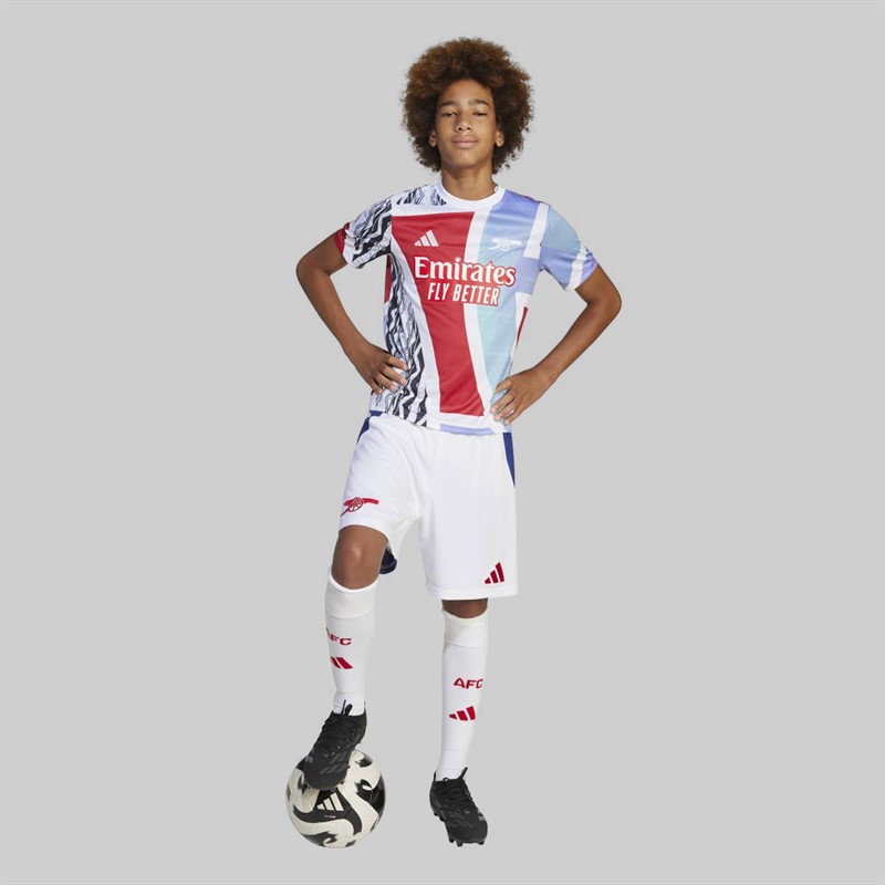 adidas Junior Boys AFC Arsenal FC 24/25 Pre Match Jersey Better Scarlet/White/Black/Clear Aqua
